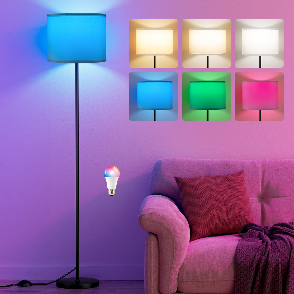 Modern Floor Lamp Simple Design with White Shade & Foot Pedal Switch