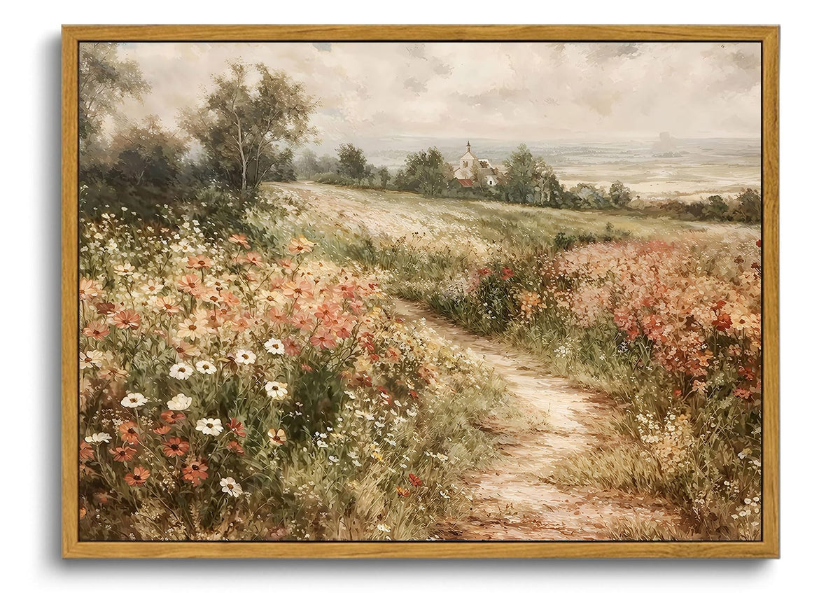 OIQArtOIQ Framed Vintage Wall Art Country Wildflower Canvas Art Paintings