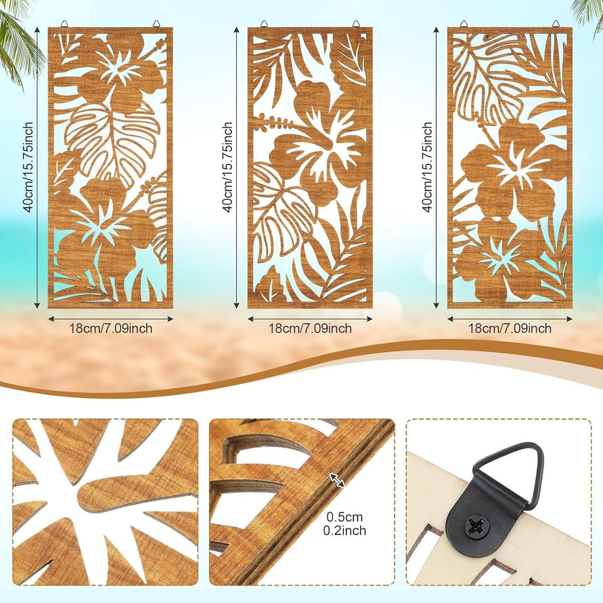 Threehoney 3 Pcs Tropical Wall Decor 3D Palm Leaf Wall Art, Classic