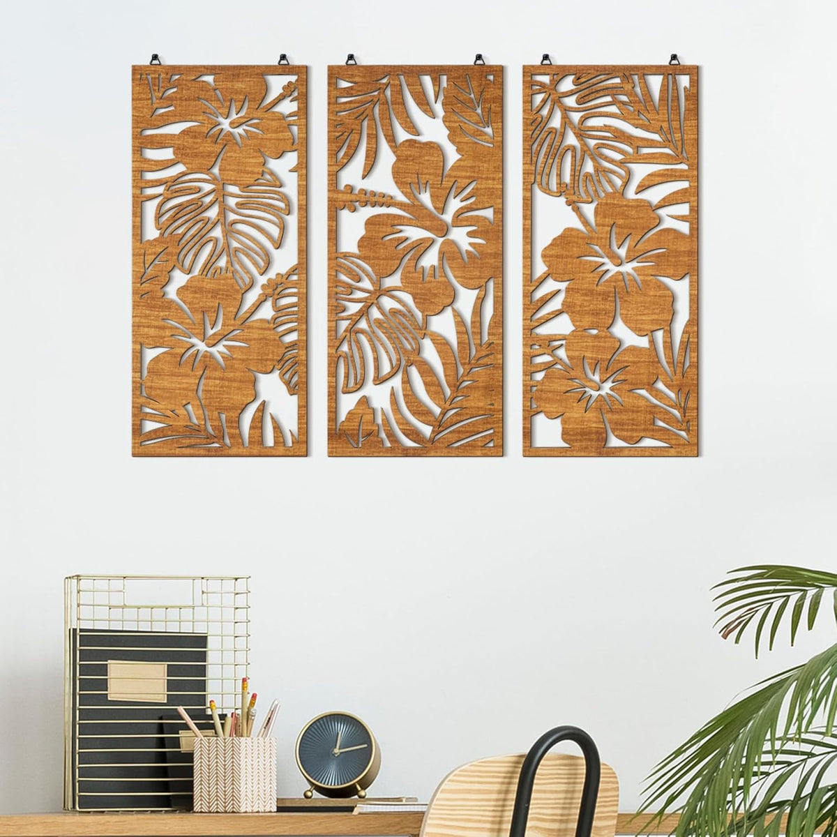 Threehoney 3 Pcs Tropical Wall Decor 3D Palm Leaf Wall Art, Classic