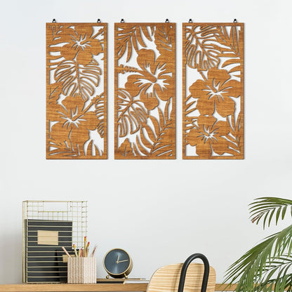 Threehoney 3 Pcs Tropical Wall Decor 3D Palm Leaf Wall Art, Classic