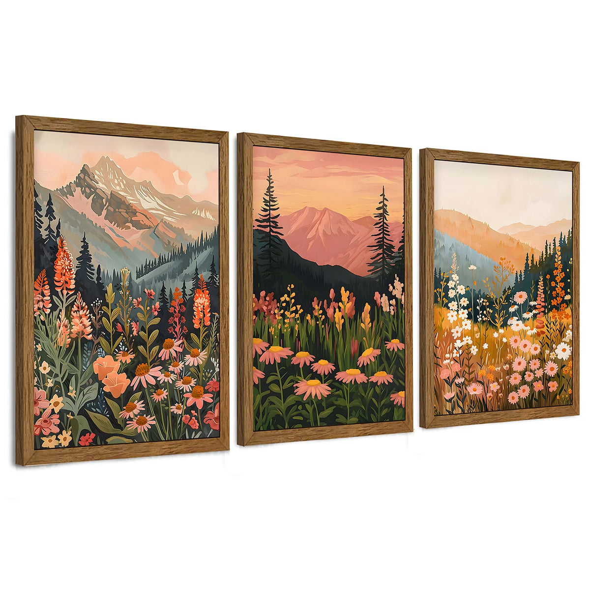3 Piece Wildflower Mountain Wall Art Colorful Landscape Canvas Art 12x16in