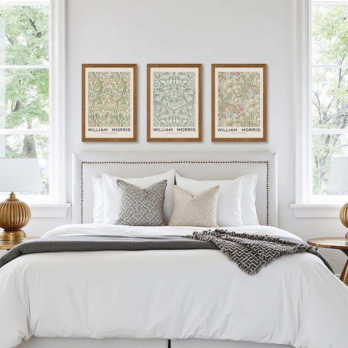 JLTULT William Morris Wall Art Set of 3, Solid Wood Frames, 16 x 24 in Each