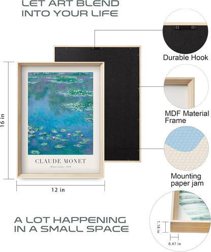 HesenDot Framed Claude Monet Water Lilies Canvas Wall Art Set of 3 12x16in