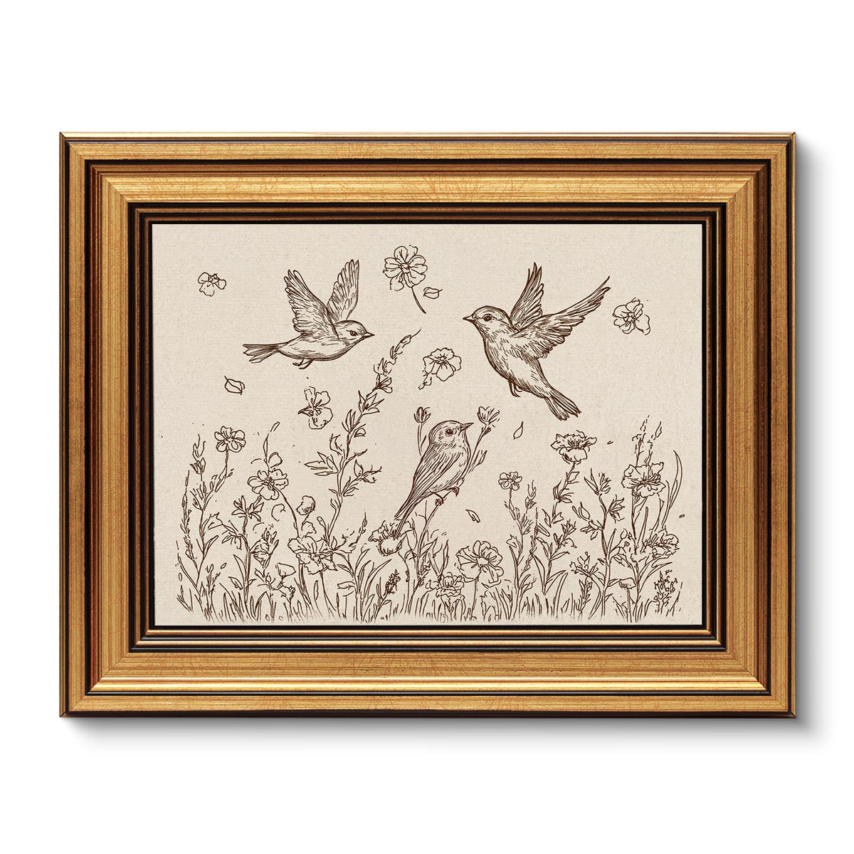 VIYYIEA Vintage Gold Framed Wall Art – Hummingbird Sketch, 8x10 IN