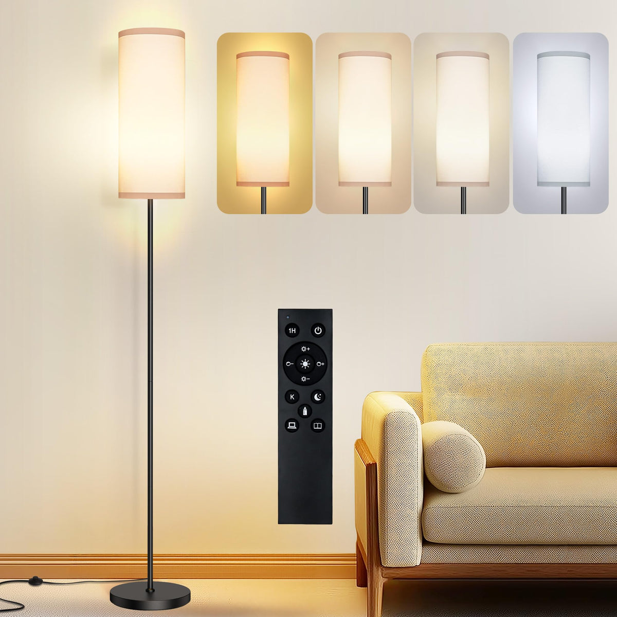 PARTPHONER Floor Lamp for Living Room, Modern Standing Lamps with Lampshade, Minimalist Tall Lamp with Foot Switch for Living Room, Bedroom, Kids Room, Office(Bulb Not Included)