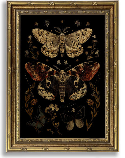 Vintage Gold Framed Moody Crane Canvas Wall Art