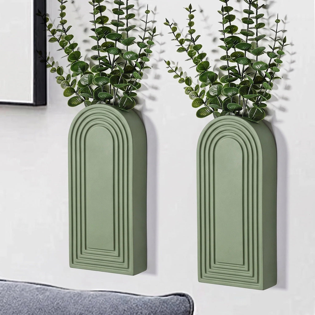 Dnnnii 2 Pack Wooden Wall Vase Set - Brown Finish Modern Farmhouse & Boho Wall Decor for Entryway, Hallway, Bathroom, Living Room, Dining Room, Narrow Spaces