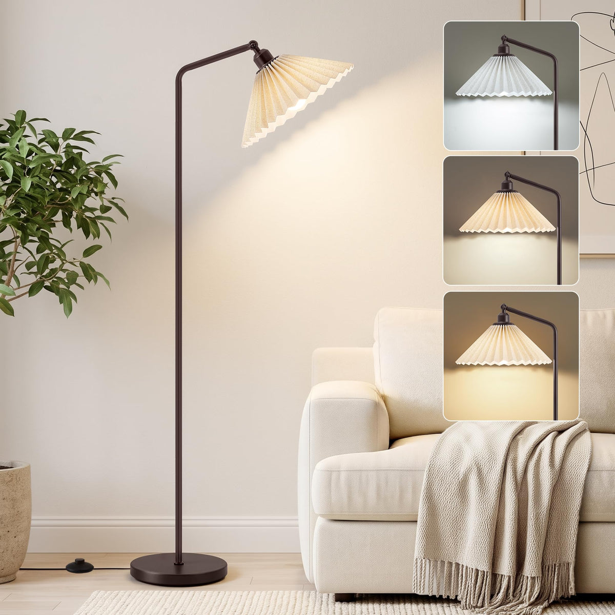 Floor Lamps for Living Room & Bedroom, 63" Modern Tall Standing Lamp, 3CCT