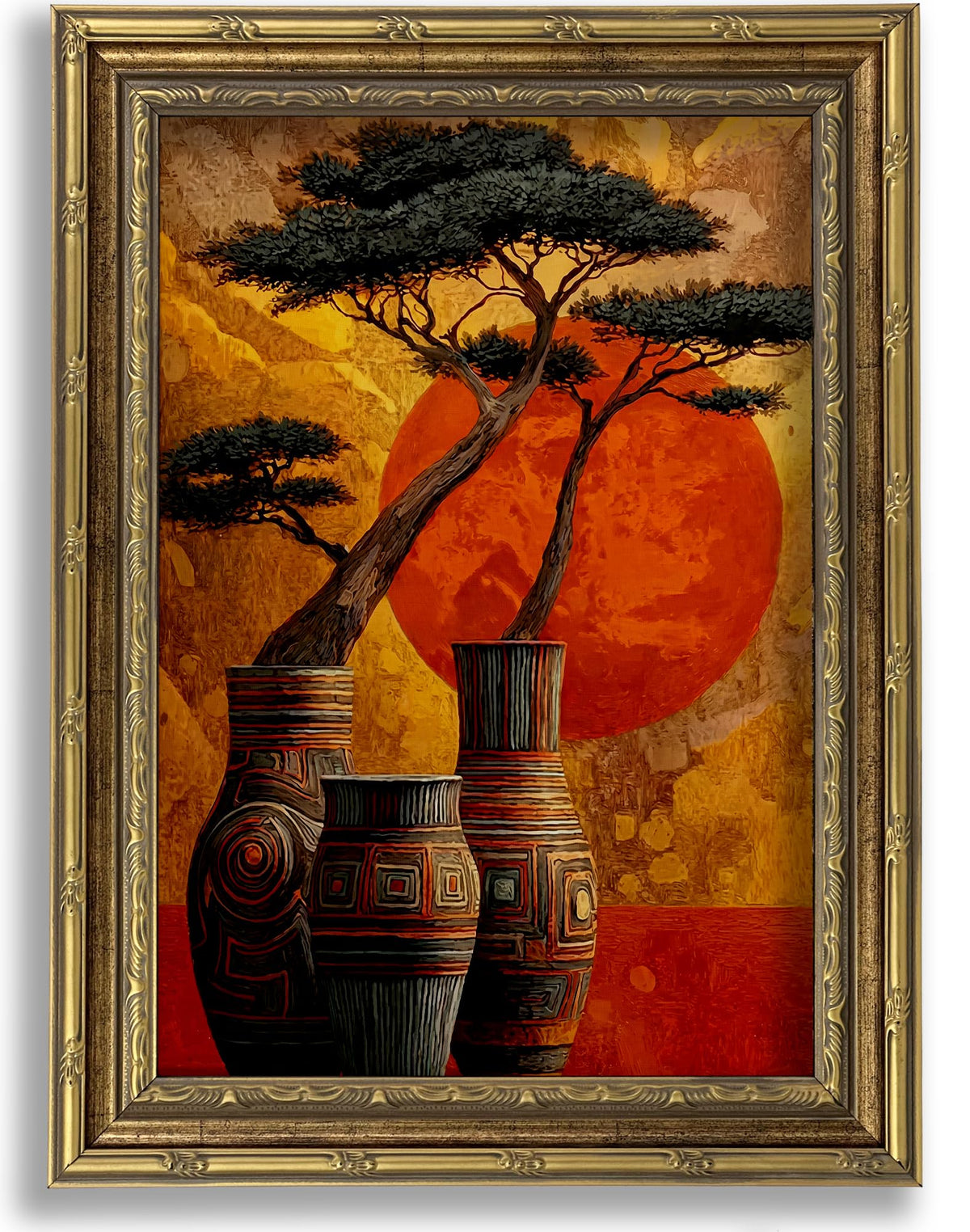 Vintage Gold Framed Moody Crane Canvas Wall Art