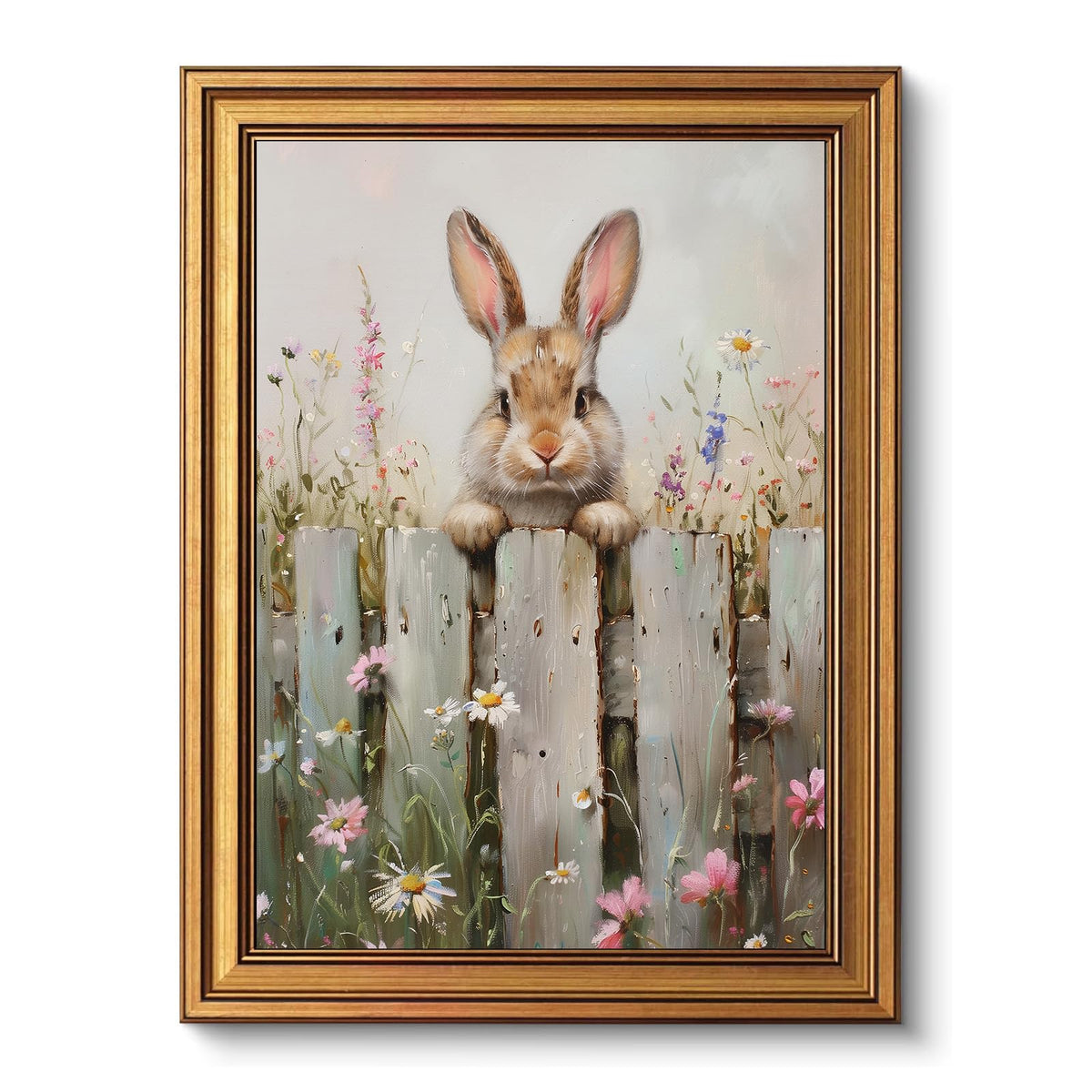 KBKBART Gold Framed Mountain Landscape Wall Art, Rustic Hills Canvas Print