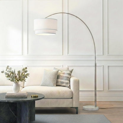 Brightech Mason Arc Floor Lamp - Modern Corner Standing Lamp with Unique Hanging Drum Lamp Shade for Living Room - Bright Overhead, Curved Hanging Light for Bedroom. Library, Den - Bronze