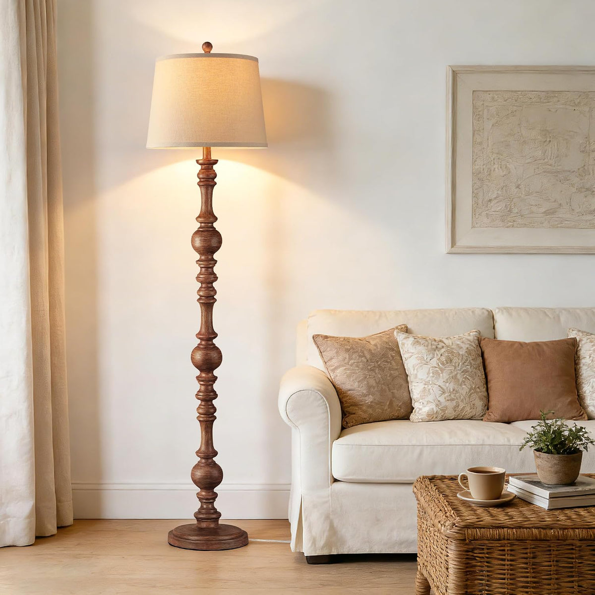 QiMH 61" Vintage Floor Lamp for Living Room, Farmhouse Lamps, Wood Grain