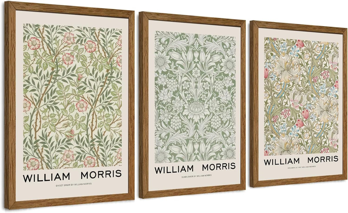 JLTULT William Morris Wall Art Set of 3, Solid Wood Frames, 16 x 24 in Each