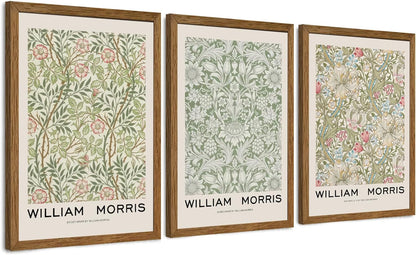 JLTULT William Morris Wall Art Set of 3, Solid Wood Frames, 16 x 24 in Each