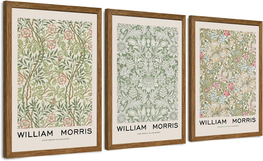 JLTULT William Morris Wall Art Set of 3, Solid Wood Frames, 16 x 24 in Each