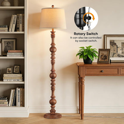 QiMH 61" Vintage Floor Lamp for Living Room, Farmhouse Lamps, Wood Grain