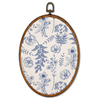 KSDUT Blue Flowers Wall Art Decor - Boho Chinoiserie Flower Wall Art Canvas Frame Hanging Prints, Navy Blue Botanical Wall Art Decor for Grandmillennial Home Bedroom Decorations 10"x10"