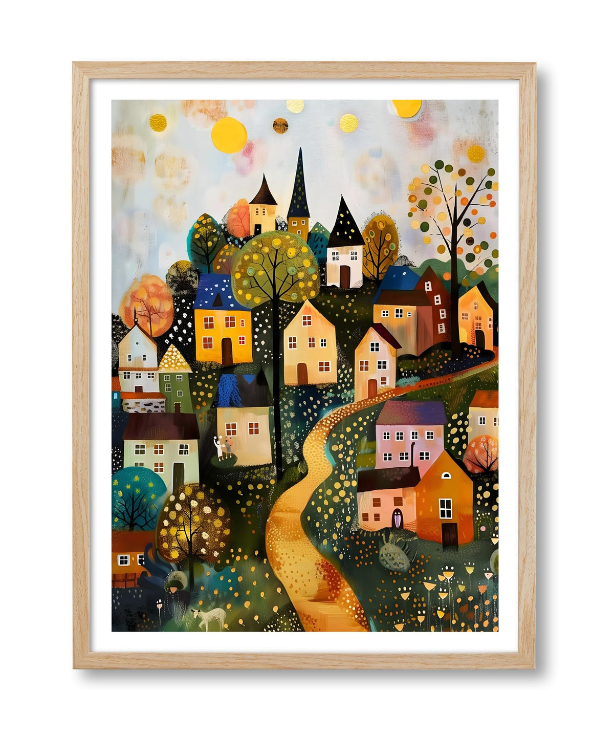 HesenDot Gustav Klimt Moon Stars Natural OAK Wood Framed Wall Art,12x16in
