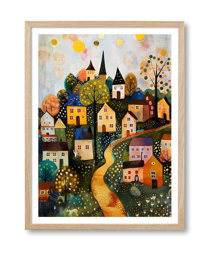 HesenDot Gustav Klimt Moon Stars Natural OAK Wood Framed Wall Art,12x16in