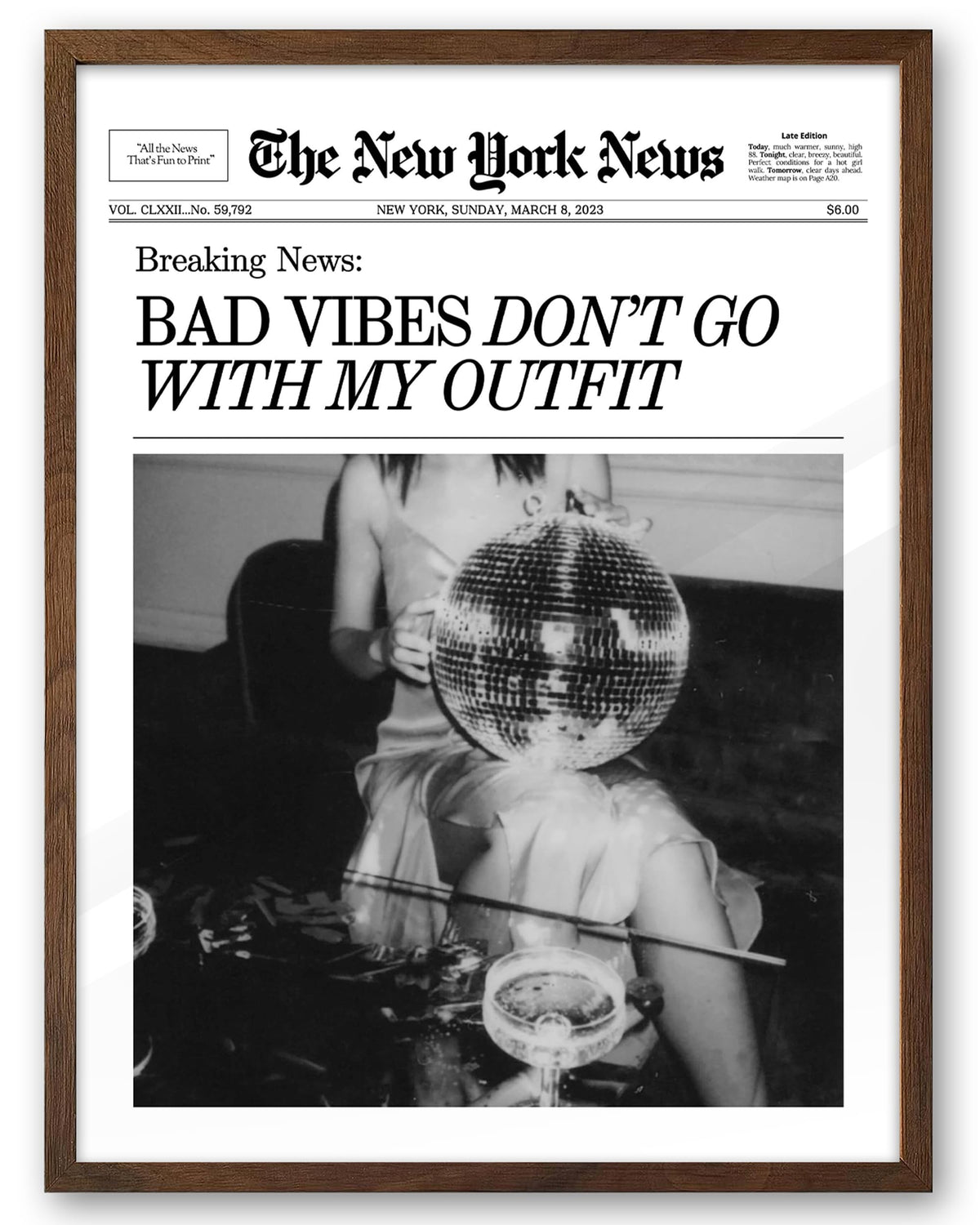 EcoHest 12x16 in Martini Newspaper Framed Wall Art for Bar Cart
