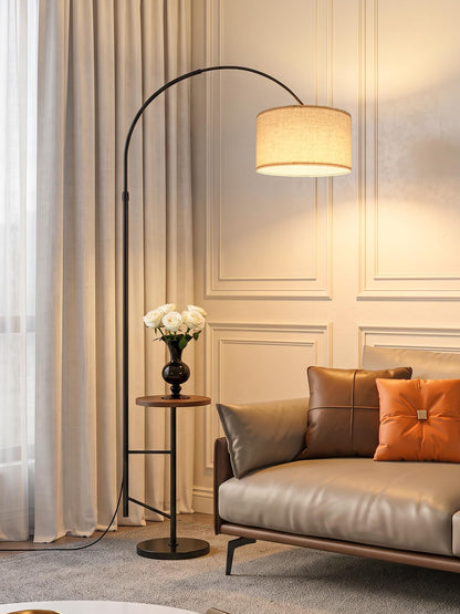 Arc Floor Lamp with Side Table, Height‑Adjustable With Remote Control