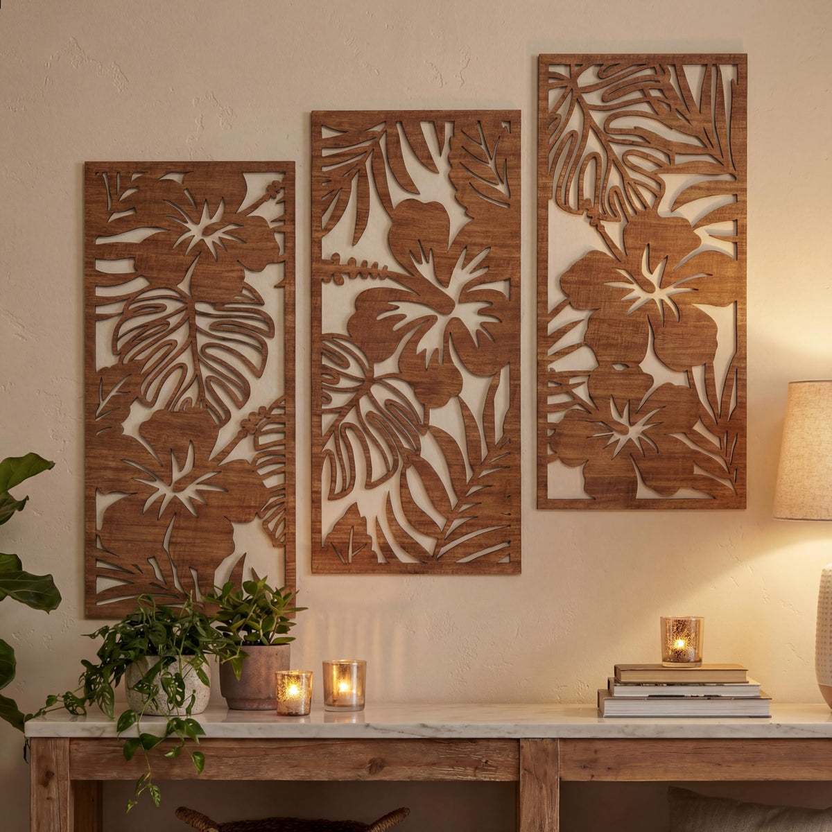 Threehoney 3 Pcs Tropical Wall Decor 3D Palm Leaf Wall Art, Classic