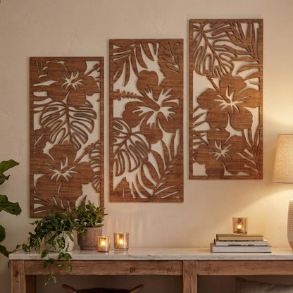 Threehoney 3 Pcs Tropical Wall Decor 3D Palm Leaf Wall Art, Classic