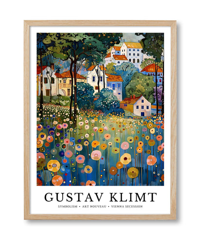 HesenDot Gustav Klimt Moon Stars Natural OAK Wood Framed Wall Art,12x16in
