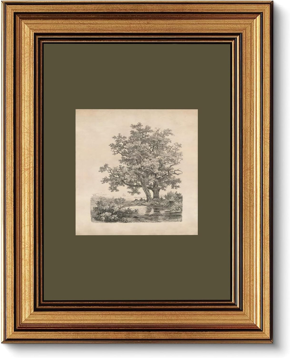 FKRYTYB Vintage Gold Framed oak Landscape Etching Wall Art 9x11in