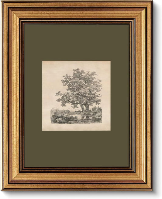 FKRYTYB Vintage Gold Framed oak Landscape Etching Wall Art 9x11in