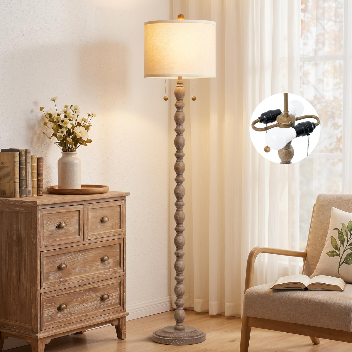 Luvkczc Farmhouse Floor Lamps for Living Room, Standing Lamp with Bulb