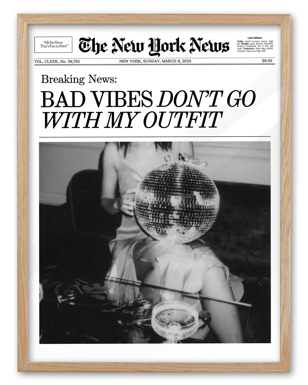 EcoHest 12x16 in Martini Newspaper Framed Wall Art for Bar Cart