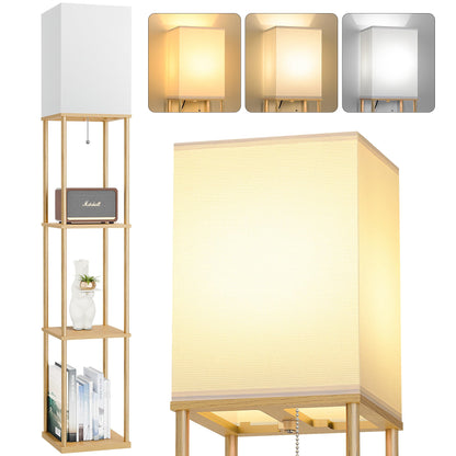 Floor Lamp with Shelves, 3-Tier Modern Square Bookshelf Standing Lamp Black
