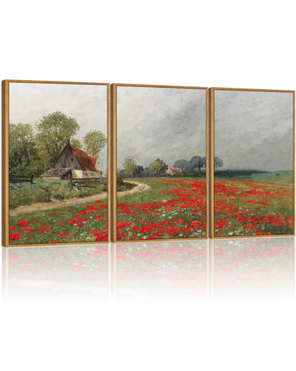 HesenDot Framed Claude Monet Water Lilies Canvas Wall Art Set of 3 12x16in