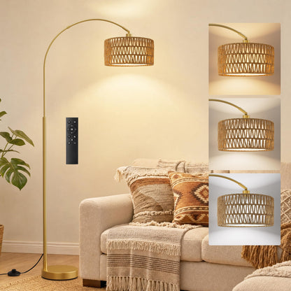 Ambimall Boho Arc Floor Lamp, Color Temperatures and Brightness Adjustable