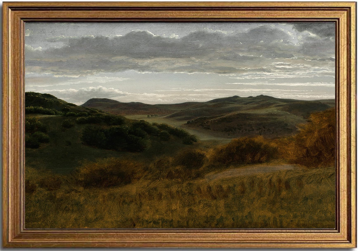 KBKBART Gold Framed Mountain Landscape Wall Art, Rustic Hills Canvas Print