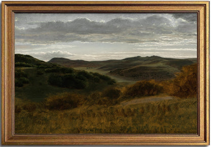 KBKBART Gold Framed Mountain Landscape Wall Art, Rustic Hills Canvas Print