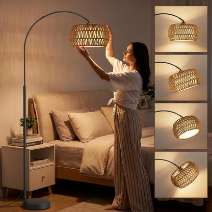 Ambimall Boho Arc Floor Lamp, Color Temperatures and Brightness Adjustable