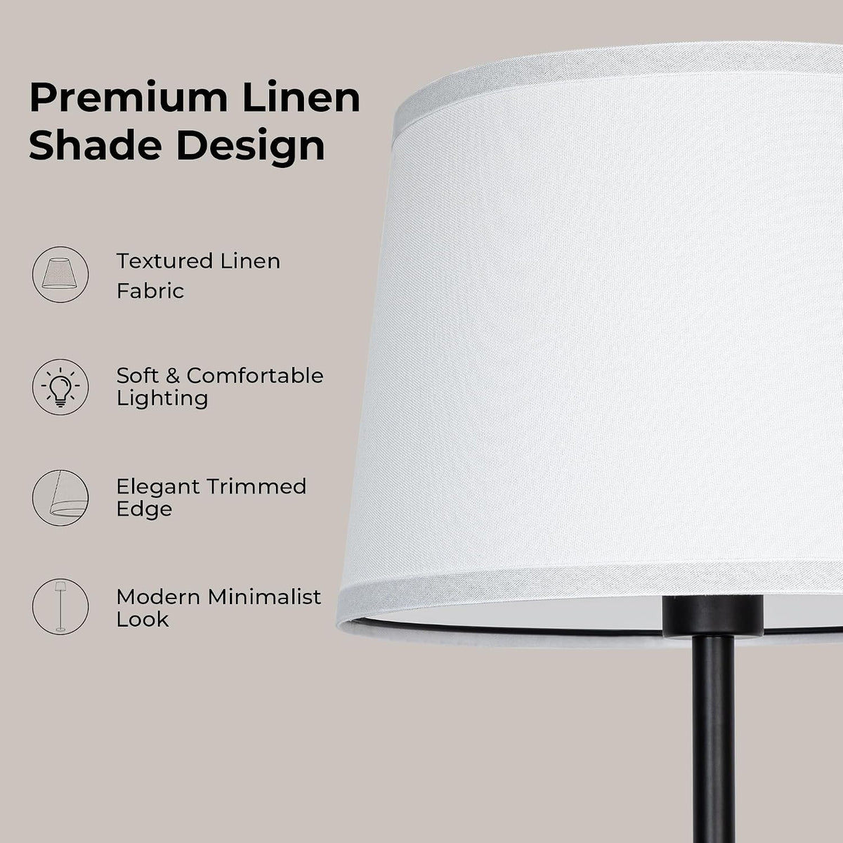 JUNNAI 61.8" Floor Lamp for Living Room, Modern Standing Lamp for Bedroom