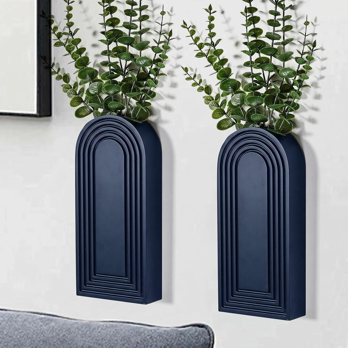 Dnnnii 2 Pack Wooden Wall Vase Set - Brown Finish Modern Farmhouse & Boho Wall Decor for Entryway, Hallway, Bathroom, Living Room, Dining Room, Narrow Spaces