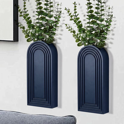 Dnnnii 2 Pack Wooden Wall Vase Set - Brown Finish Modern Farmhouse & Boho Wall Decor for Entryway, Hallway, Bathroom, Living Room, Dining Room, Narrow Spaces