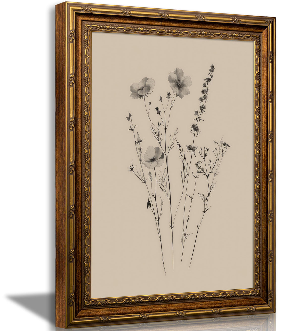 SKZMBTI Vintage Gold Framed Flowers Wall Art Orange blossom Painting Prints