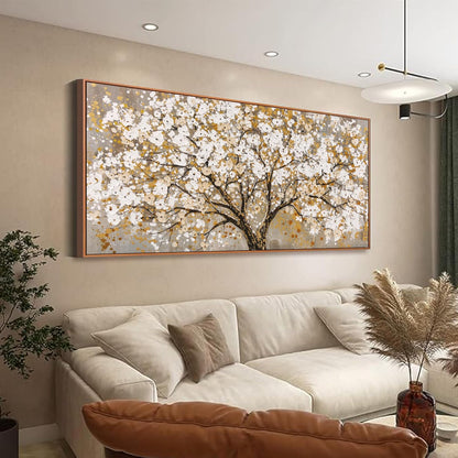 Framed Gold Wall Art for Living Room Tree Of Life Painting Picture 24x48 ln