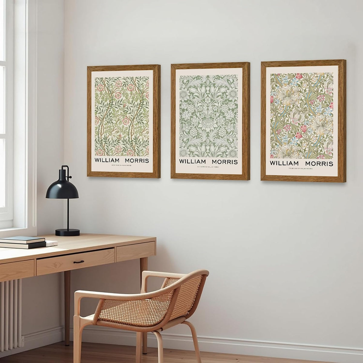 JLTULT William Morris Wall Art Set of 3, Solid Wood Frames, 16 x 24 in Each