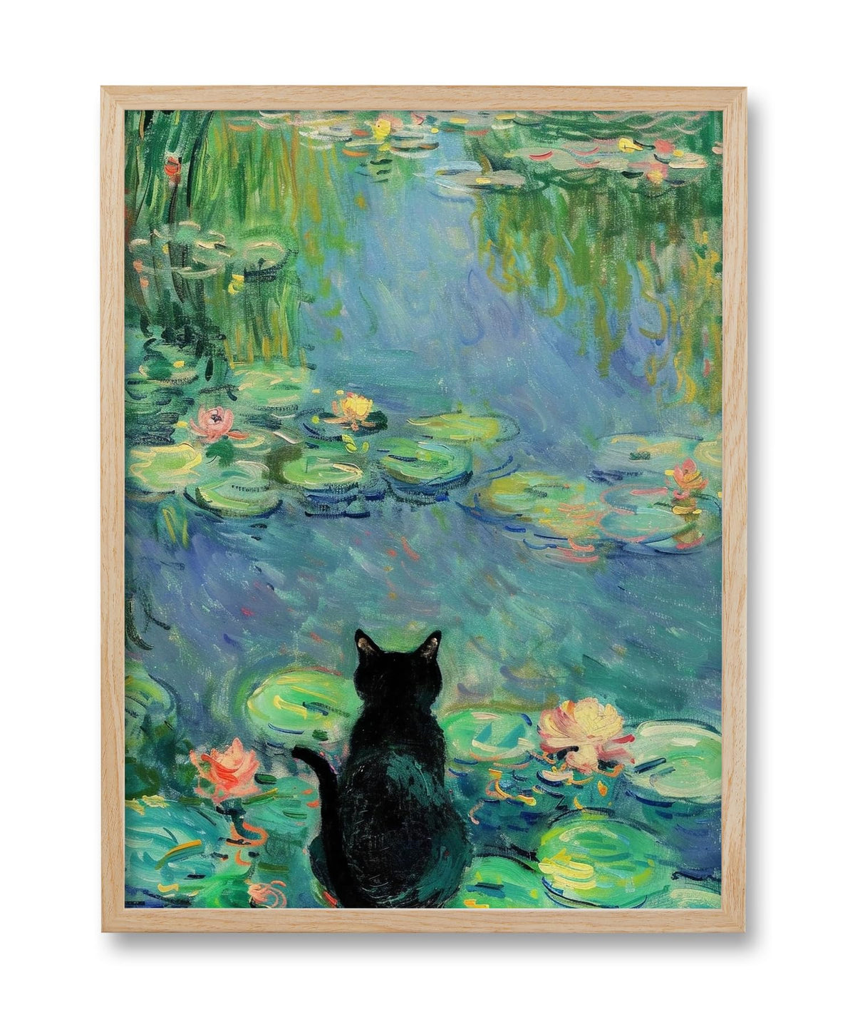 HesenDot Gustav Klimt Moon Stars Natural OAK Wood Framed Wall Art,12x16in