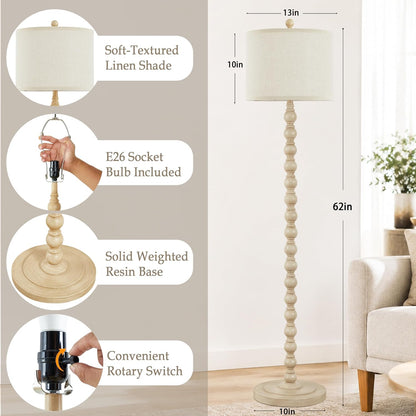 Farmhouse Floor Lamp for Living Room, 62" Tall Standing Lamp with Bulb