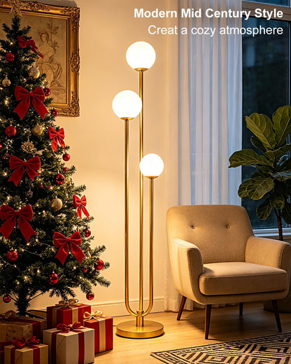 Lightdot 63IN Gold Floor Lamp Dimmable 3-Lights Globe LED Floor Lamps with 3000K Soft Warm White for Wedding/Party Tall Lamp with 5Lbs Heavy Base for Living Room/Bedroom/Sofa Beside/Corner Decor