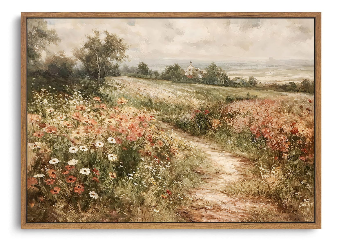 OIQArtOIQ Framed Vintage Wall Art Country Wildflower Canvas Art Paintings