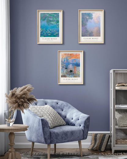 HesenDot Framed Claude Monet Water Lilies Canvas Wall Art Set of 3 12x16in